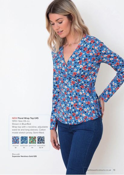 Kettlewell Floral Wrap Top Size S Teal Purple (suitable for summers) Jersey - Picture 8 of 8